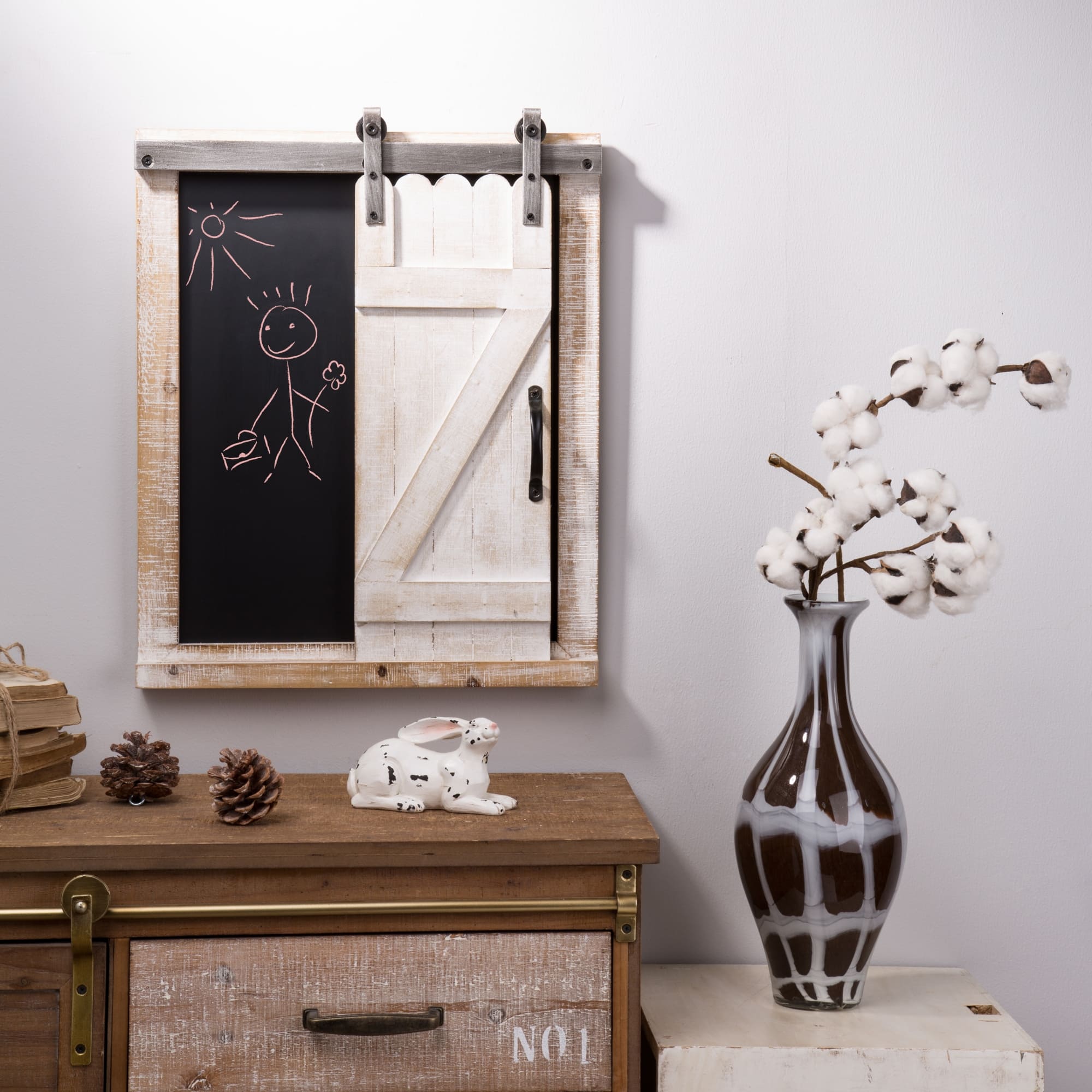 Glitzhome® 19.75" Farmhouse Wooden Chalkboard Barn Door